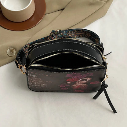 Skull Jack Print Crossbody Bag Wind Lady Shoulder Bag Casual Fashion Phone Purse Mini Bag Female PU Leather Satchel Handbag