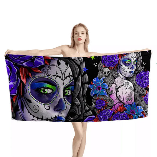 Day of The Dead Gothic Skull Beach Towel Super Quick-drying Soft Bath Towel for Girls Women Kids Gift Home Bathroom Travel Towel