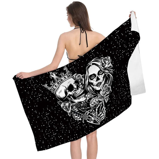 Funny Black Skull Death Printed Beach Towel Quick Dry Soft Microfiber Beach Mat Large Spa Fashion Towel Men Women Halloween Gift