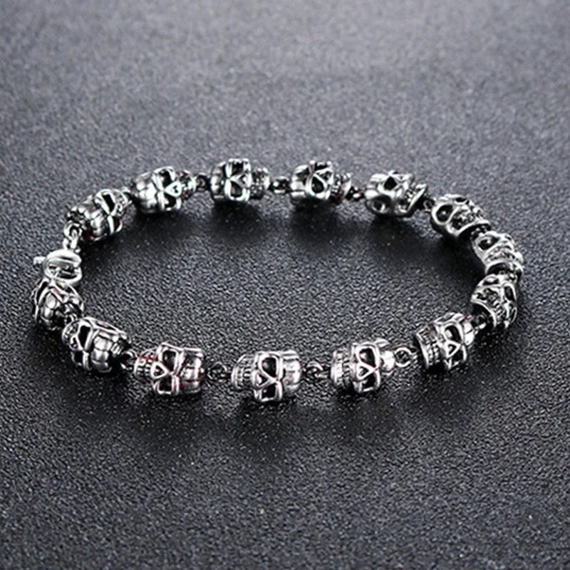 Cool Rock Style Steampunk Skull Bracelet for Women Alloy Skeleton Beaded Bracelet Hiphop Tibetan Prayer Beaded Bracelet New