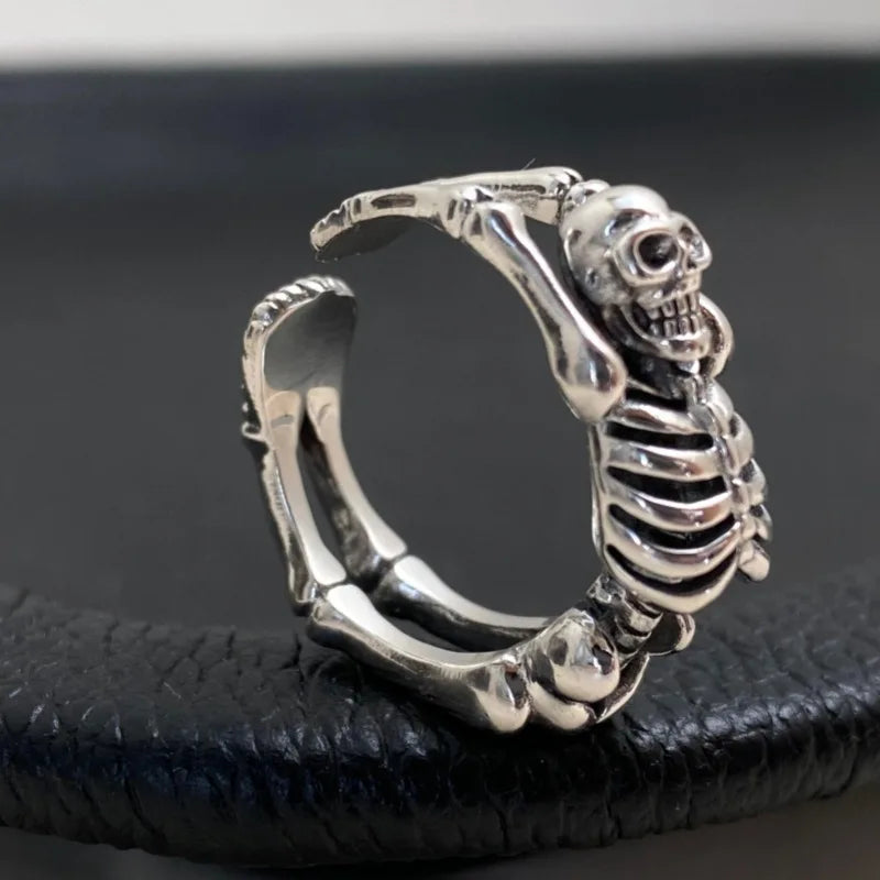 XIYANIKE Vintage Thai Silver Skull Skeleton Cuff Finger Rings For Women Punk Fashion New Jewelry Gift Party anillos mujer