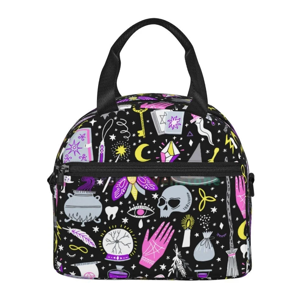 Goth Gothic Black Skull Lunch Bag for Women Portable Thermal Insulated Lunch Box Picnic Multifunction Food Tote