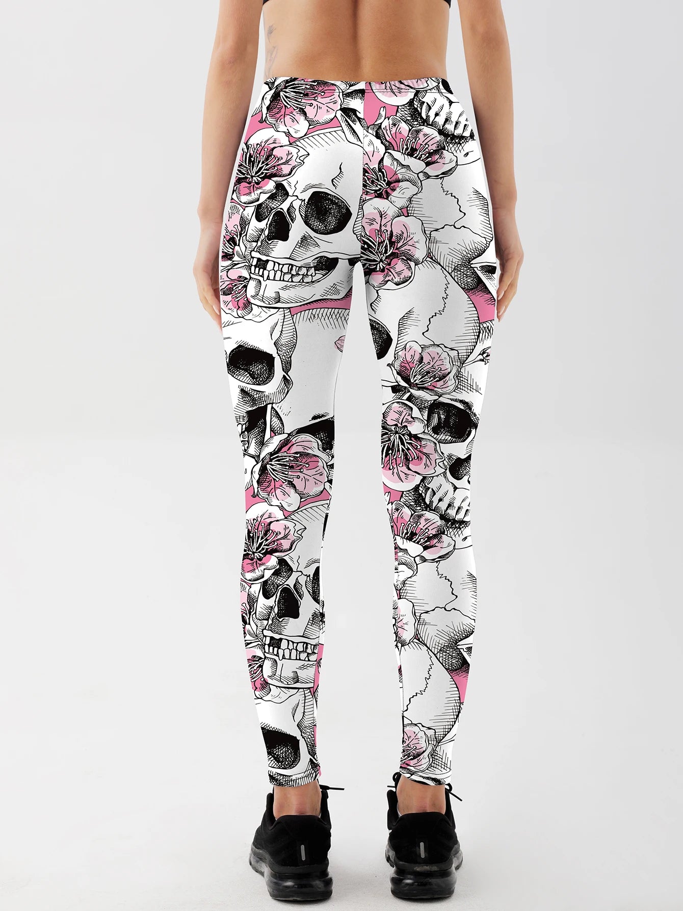 Fashion Women Skull Rose Printed Leggings Push Up Workout Women Printed Leggings