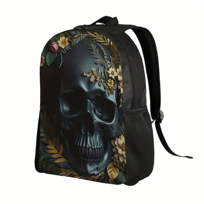 Lightweight Skull Print Adjustable Backpack- Suitable for casual student travel and daily use for both men and women