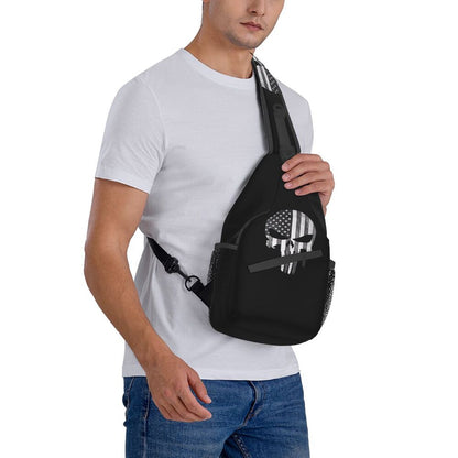 Casual Punishers Skeleton Skull Sling Crossbody Backpack Men Shoulder Chest Bags for Camping Biking