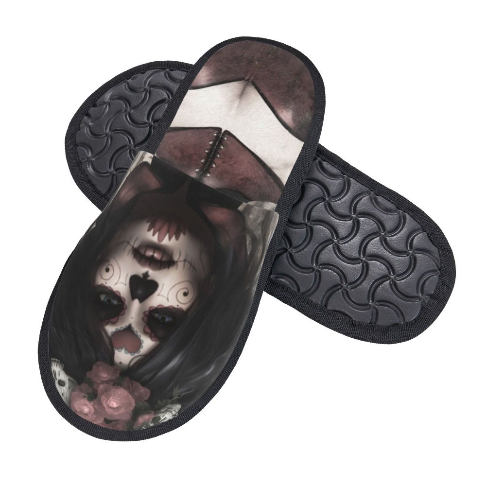 Halloween Catrina Sugar Skull House Slippers Soft Memory Foam Shoes Day Of The Dead Mexican Lady Comfy Warm Anti-Skid Slipper