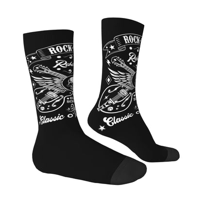 Custom Rockabilly Motorcycle Rider Rock Skull Men's Crew Socks Unisex Kawaii 3D Printed Dress Socks