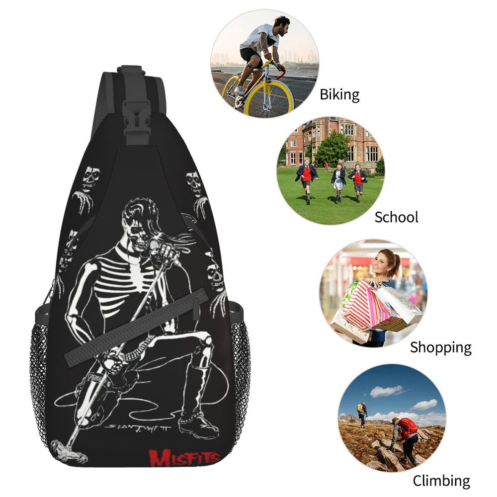 Misfits Skull Sling Crossbody Chest Bag Men Fashion Horror Punk Rock Music Shoulder Backpack for Travel Cycling