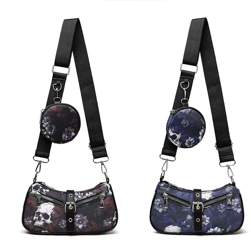 Women Fashion Shoulder Bag Gothic Punk Bag Cool Style Trendy Rock Girls Handbag Punk Skull Pattern for Party Messenger Bags