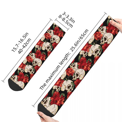 Hip Hop Retro Skull And Flowers Crazy Men's Socks Unisex Street Style Seamless Printed Novelty Crew Sock Boys Gift