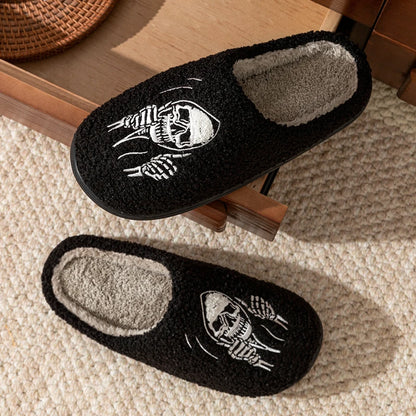 Halloween Funny Skull Face Women's Slippers Indoor Soft Good Breathable Comfortable Slipper Couple Fashion Winter Cotton Shoes