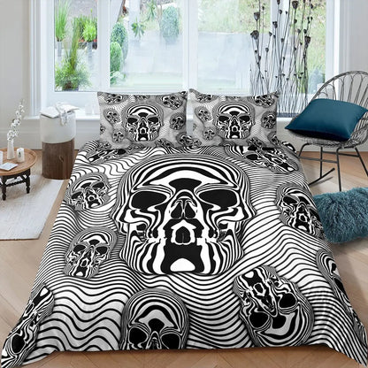 Art Skull Bedding Set Dark Color Gothic King Size Duvet Cover Skeleton Quilt Cover with Pillowcase for Kids Adult Halloween Gift