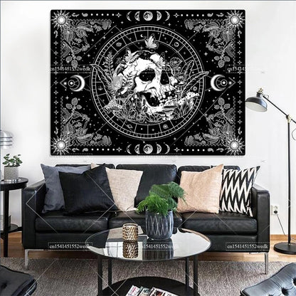 Black and White Skeleton Tapestry Skull Mushroom Tapestry Wall Hanging Aesthetic Plants Floral Flowers Tapestries For Bedroom