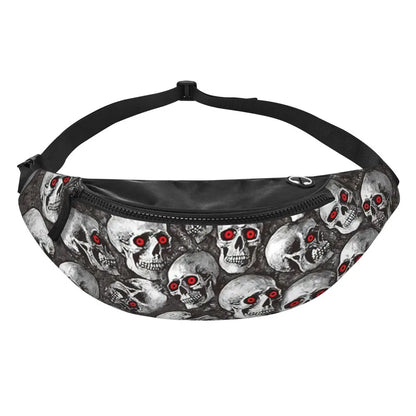 Gothic Skull Flower Fanny Pack Women Men Custom Goth Halloween Crossbody Waist Bag for Cycling Camping Phone Money Pouch