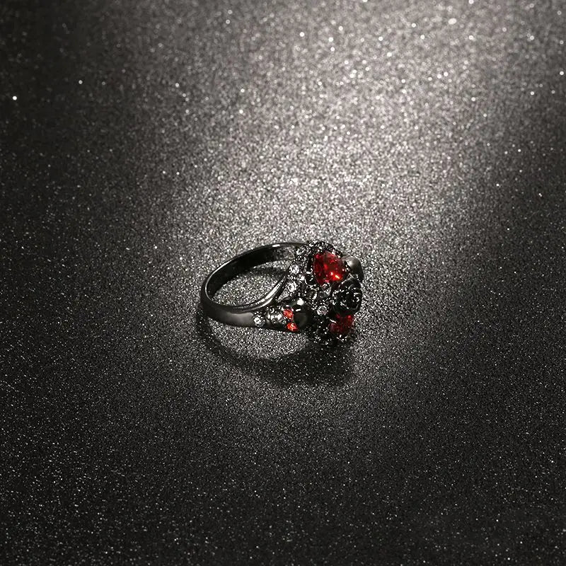 Vintage Cool Fashion Rose Heart Skull Ring for Women Red Crystal Jewelry Accessories Party Gift Ring Trendy Personality Ring