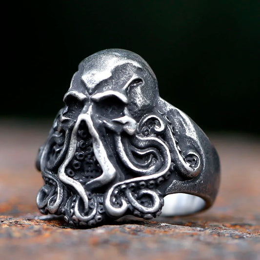 New Christmas Charm Halloween Octopus Skull Punk Stainless Steel Seaman Rings Men Anel Puck Jewelry Halloween Gift