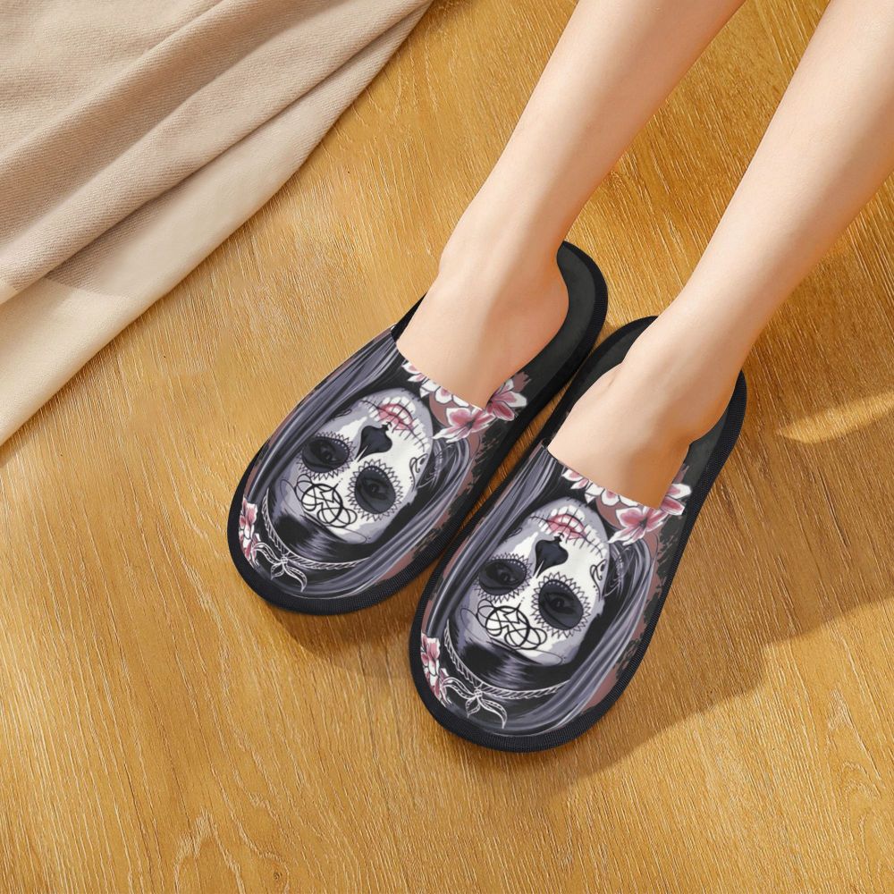 Halloween Catrina Sugar Skull House Slippers Soft Memory Foam Shoes Day Of The Dead Mexican Lady Comfy Warm Anti-Skid Slipper