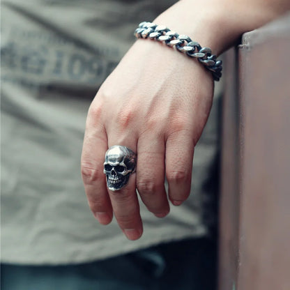 Retro Skull Large Ring For Men Silver Color Punk Gothic Rock Hiphop Ring Handmade Designer Jewelry Biker Accessories Unisex Gift