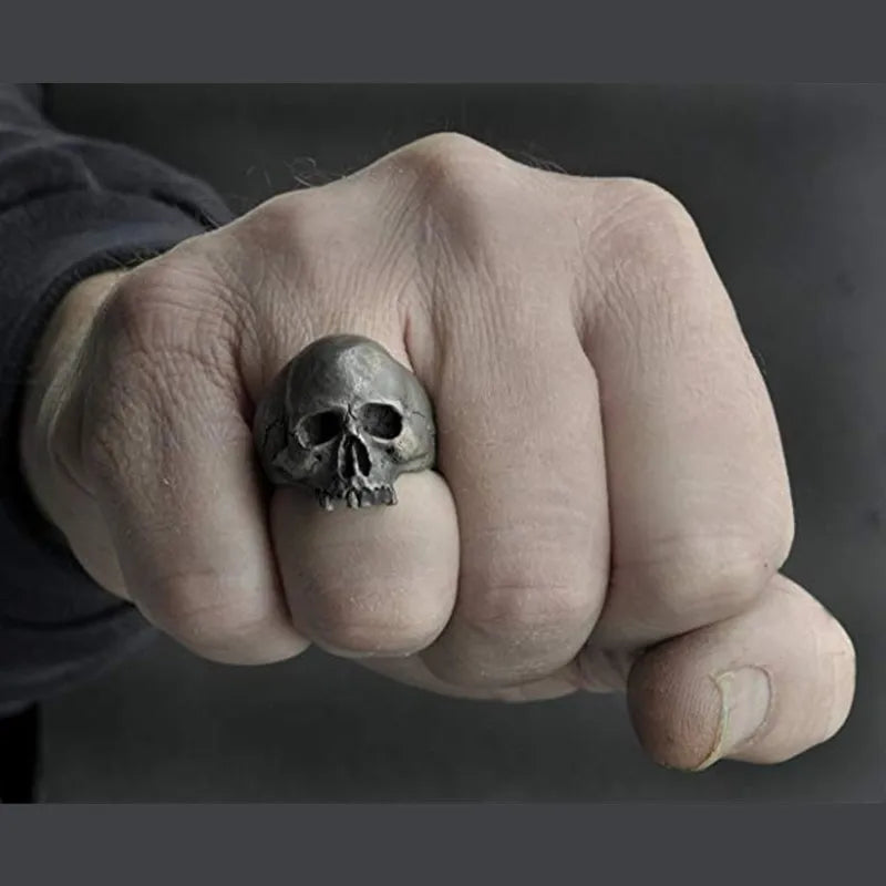 Vintage Men's Punk Skeleton ring Gothic Punk Ghost Head Skull Ring Hip-Hop Men's Horror Skeleton Locomotive Rock Biker Jewelry