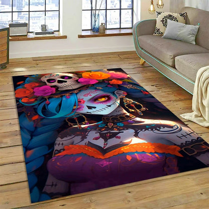 Skull Dead Girl Gothic Horror Female Rose Carpet Rug for Bedroom Living Room Home Sofa Decoration,Kid Game Large Decor Floor Mat