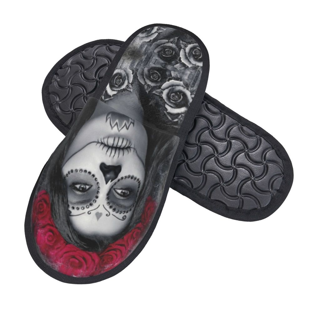 Halloween Catrina Sugar Skull House Slippers Soft Memory Foam Shoes Day Of The Dead Mexican Lady Comfy Warm Anti-Skid Slipper