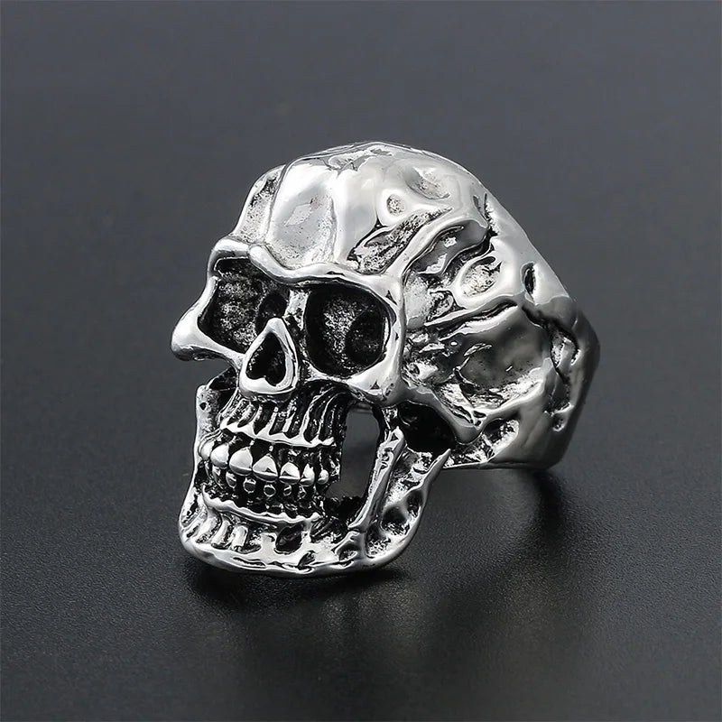 Retro Skull Large Ring For Men Silver Color Punk Gothic Rock Hiphop Ring Handmade Designer Jewelry Biker Accessories Unisex Gift