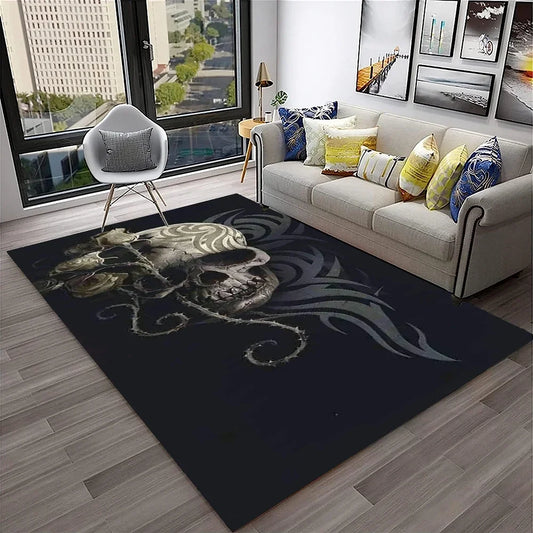 3D Gothic Horror Skull Carpet Rug for Home Living Room Bedroom Sofa Playroom Doormat Decor,Kid Game Area Rug Non-slip Floor Mat