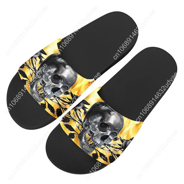 Gothic Skull Design Woman Summer Outdoor Beach Slippers Casual Home Flip Flops Bathroom House Ladies Sandals