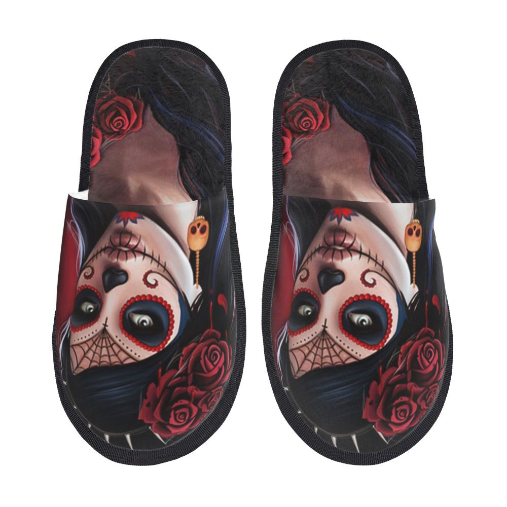 Halloween Catrina Sugar Skull House Slippers Soft Memory Foam Shoes Day Of The Dead Mexican Lady Comfy Warm Anti-Skid Slipper