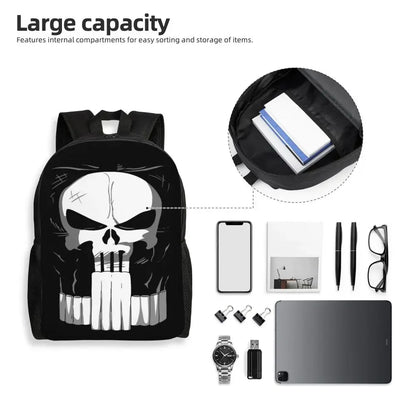 Customized Superhero Backpack Men Women Basic Bookbag for College School Punisher Skull Symbol Bags