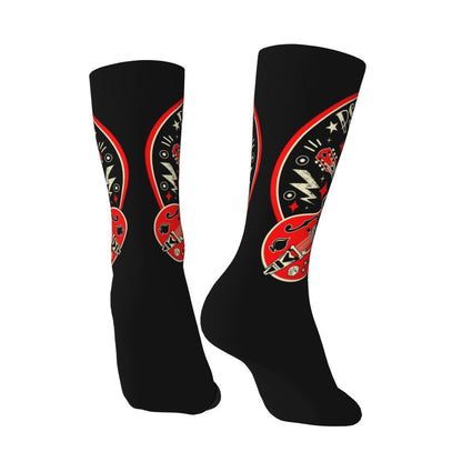 Custom Rockabilly Motorcycle Rider Rock Skull Men's Crew Socks Unisex Kawaii 3D Printed Dress Socks