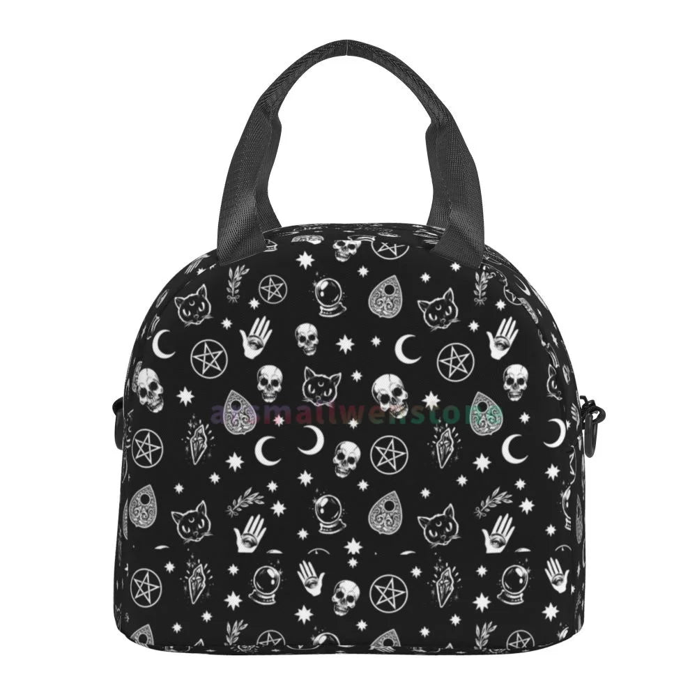 Goth Gothic Black Skull Lunch Bag for Women Portable Thermal Insulated Lunch Box Picnic Multifunction Food Tote