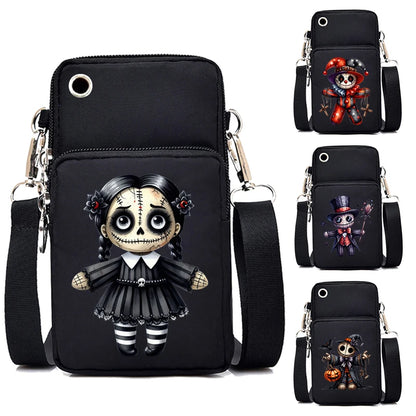 Mini Mobile Phone Bag Women Men Gothic Doll Pattern Crossbody Bag Fashion Harajuku All-match Halloween Shoulder Handbags Purses