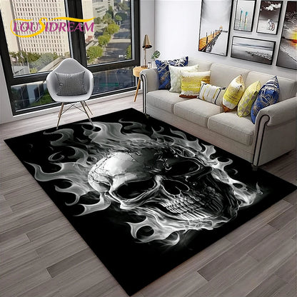 3D Gothic Horror Skull Carpet Rug for Home Living Room Bedroom Sofa Playroom Doormat Decor,Kid Game Area Rug Non-slip Floor Mat