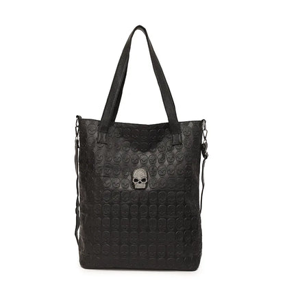 New Black Leather Tide Rivets Big Bag Printing Flower Skull Shoulder Bag Handbag Fashion Leisure Women's Bags