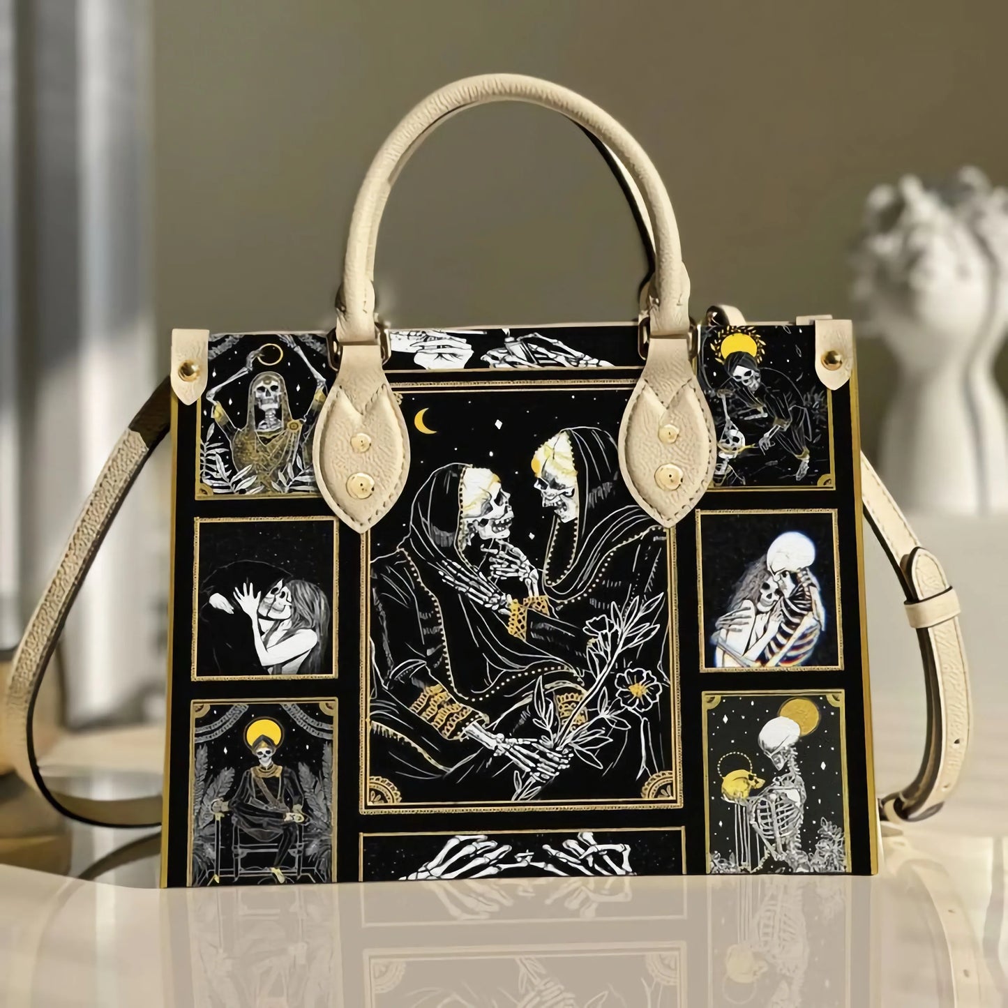 The Lovers Skull Tarot Leather Bag Handbag For Women Large Shoulder Handbags With Long Strape High Quality Female Tote Bag