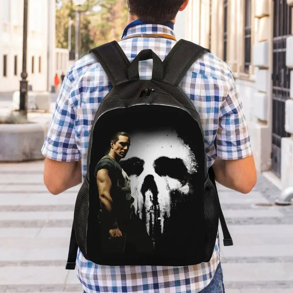 Customized Superhero Backpack Men Women Basic Bookbag for College School Punisher Skull Symbol Bags