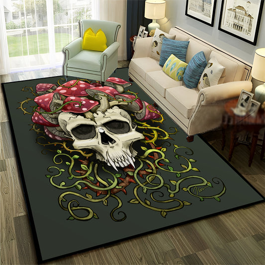 Smoke Maple Weed Plants Green Death Skull Carpet Rug for Home Living Room Bedroom Sofa Doormat Decor,Area Rug Non-slip Floor Mat