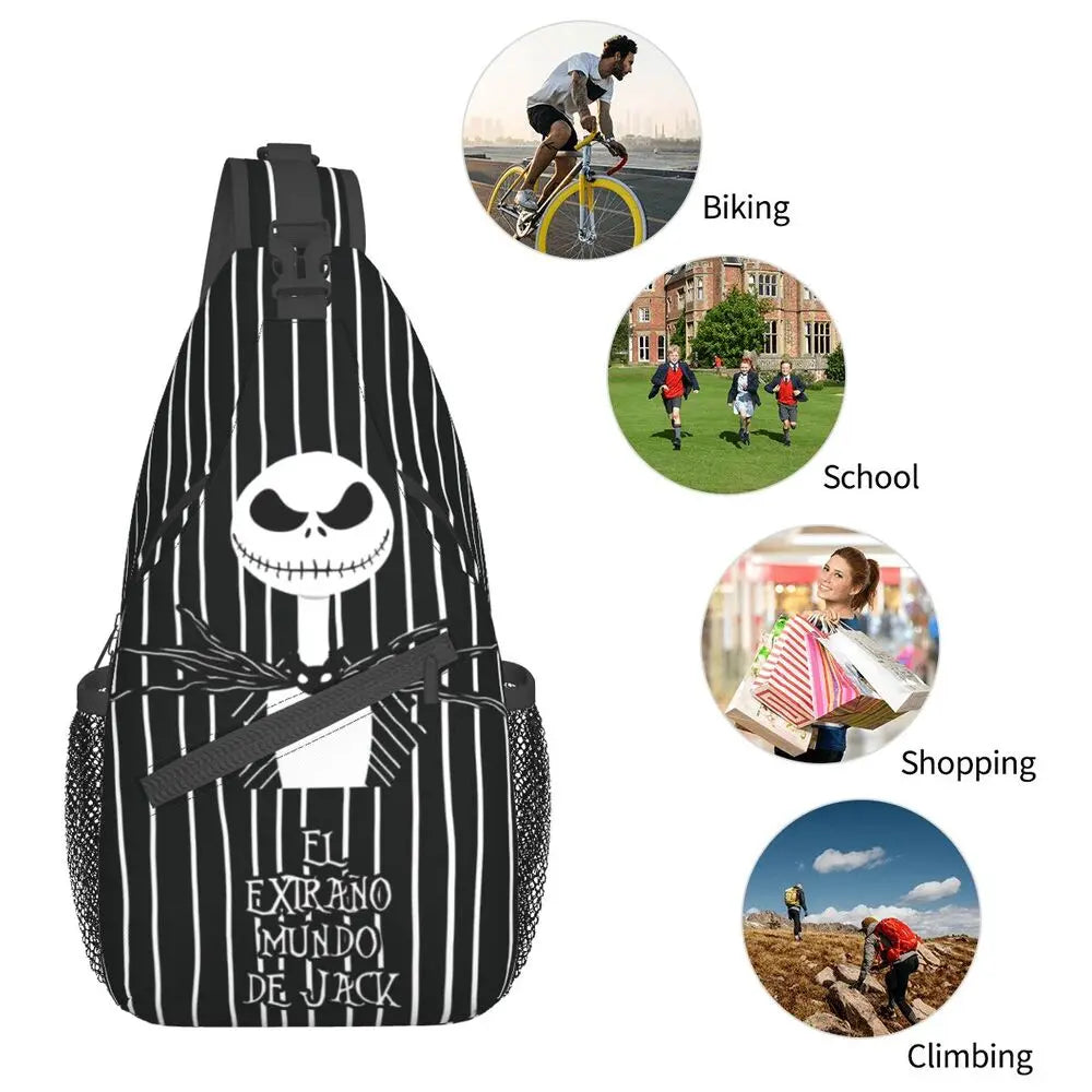 Custom Halloween Skull Jack Sling Crossbody Backpack Men Tim Burton Christmas Horror Movie Shoulder Chest Bag for Hiking