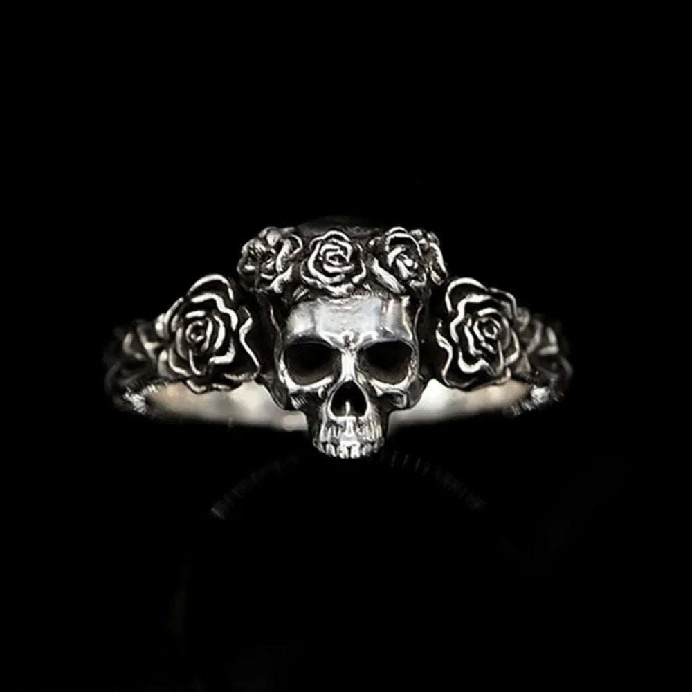 Simple Retro Fashion Gothic Punk Black Rose Skull Ring Street Niche Creative Trend Women Couple Popular Ring Accessories