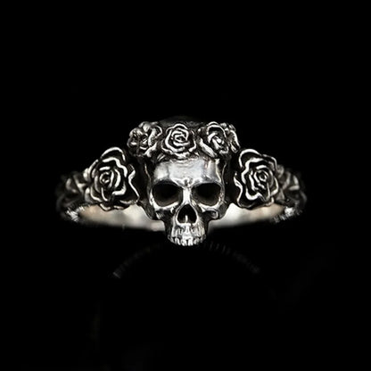 Simple Retro Fashion Gothic Punk Black Rose Skull Ring Street Niche Creative Trend Women Couple Popular Ring Accessories