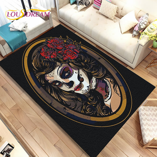 Gothic Horror Female Skull Dead Girl Area Rug,Carpet Rug for Home Living Room Bedroom Sofa Doormat Decor,kids Non-slip Floor Mat