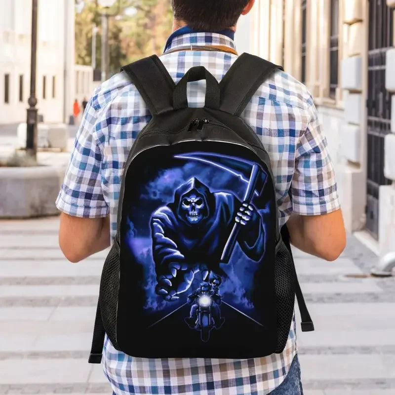 Lucifer Grim Reaper Laptop Backpack Women Men Casual Bookbag for College School Students Halloween Scary Skull Bag