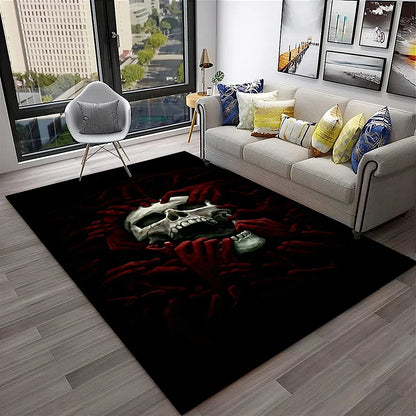 3D Gothic Horror Skull Carpet Rug for Home Living Room Bedroom Sofa Playroom Doormat Decor,Kid Game Area Rug Non-slip Floor Mat