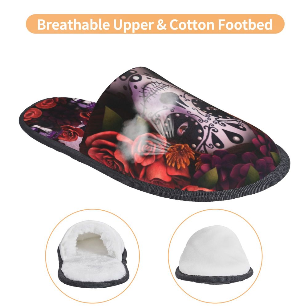 Halloween Catrina Sugar Skull House Slippers Soft Memory Foam Shoes Day Of The Dead Mexican Lady Comfy Warm Anti-Skid Slipper