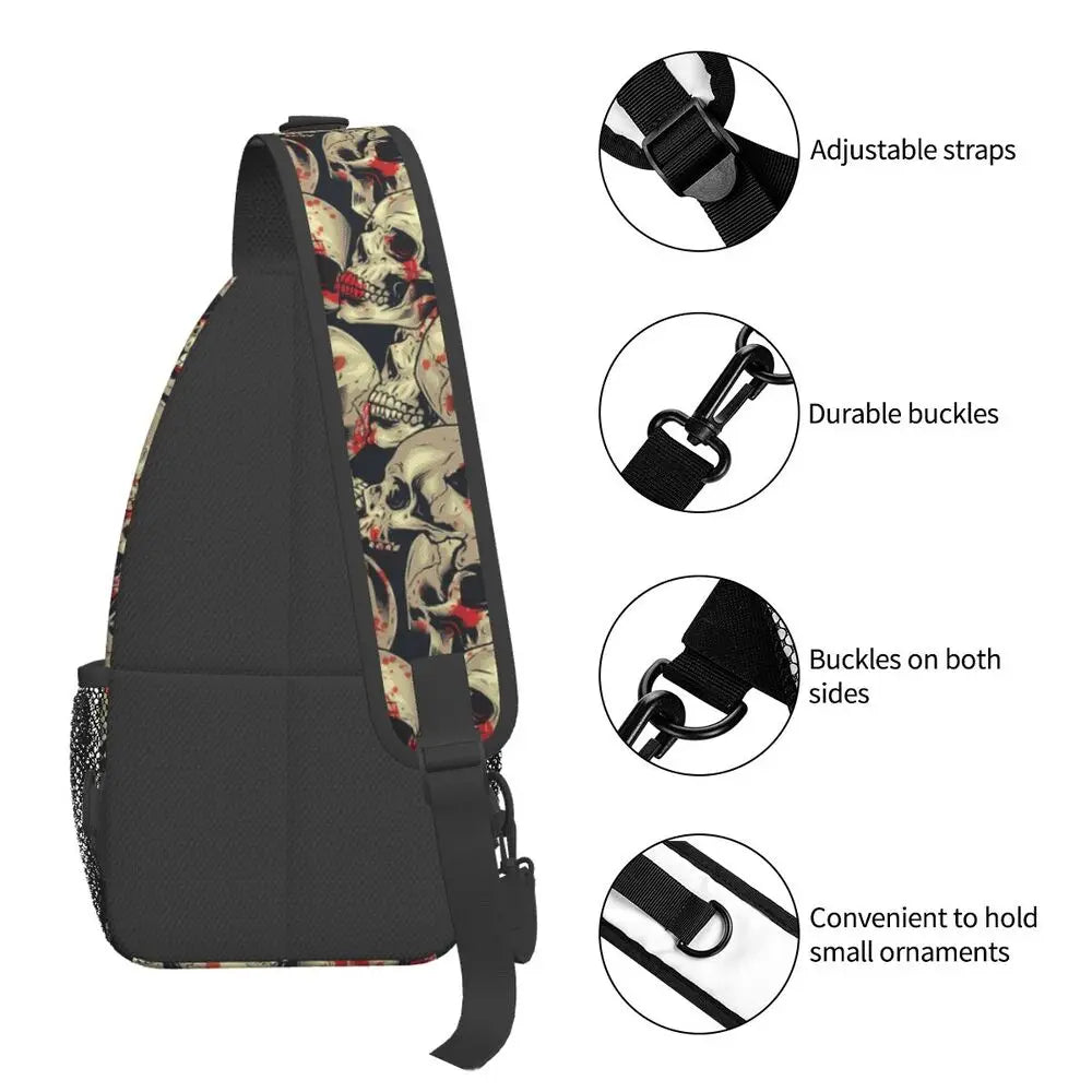 Horror Skeleton Gothic Death Skull Crossbody Sling Backpack Men Custom Shoulder Chest Bag for Traveling Daypack