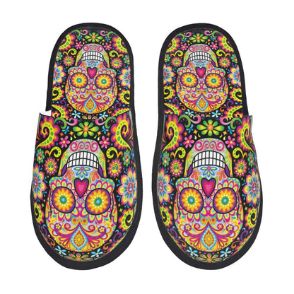 Halloween Catrina Sugar Skull House Slippers Soft Memory Foam Shoes Day Of The Dead Mexican Lady Comfy Warm Anti-Skid Slipper