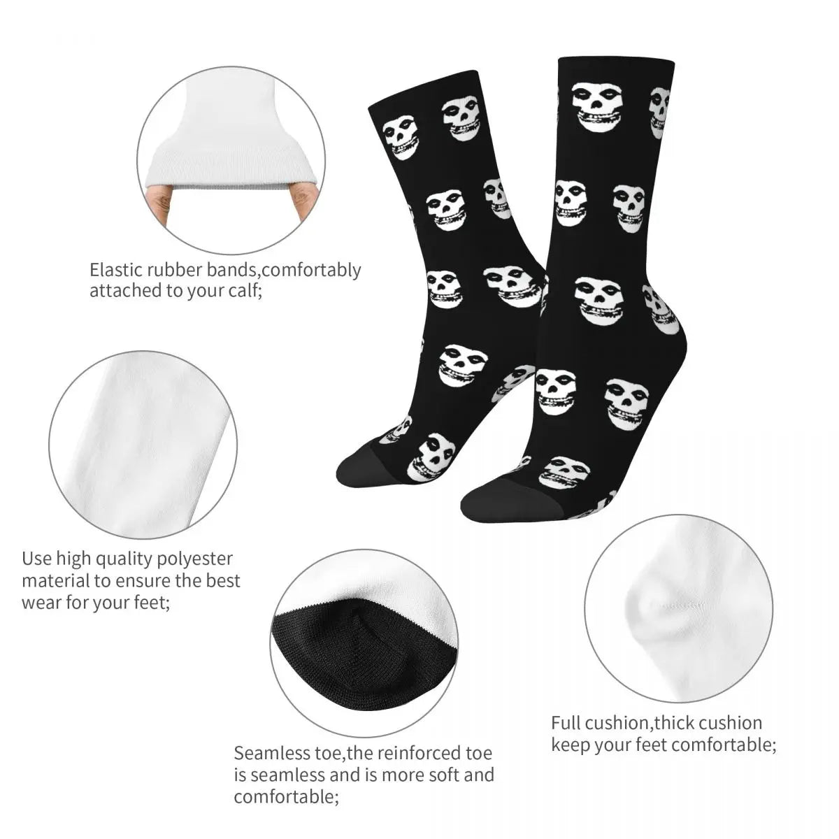 Winter Warm Fashion Men's Women's Misfits Skull Socks Sweat Absorbing Basketball Socks