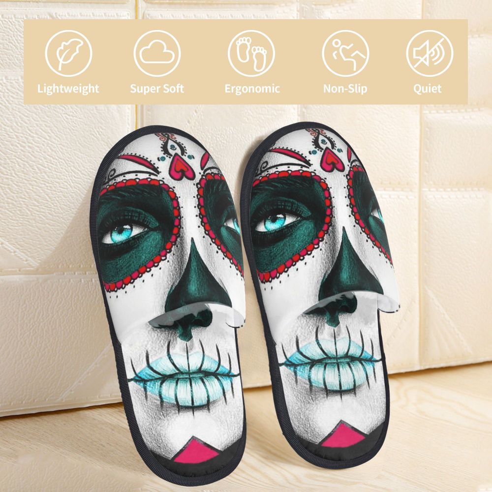 Halloween Catrina Sugar Skull House Slippers Soft Memory Foam Shoes Day Of The Dead Mexican Lady Comfy Warm Anti-Skid Slipper