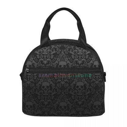 Goth Gothic Black Skull Lunch Bag for Women Portable Thermal Insulated Lunch Box Picnic Multifunction Food Tote